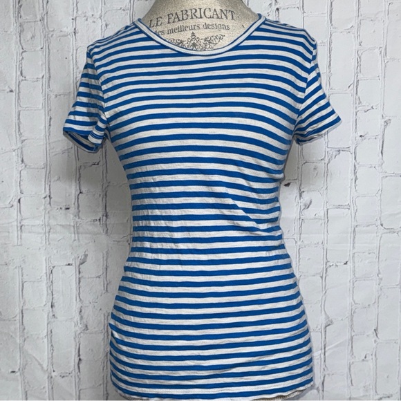 J. Crew Blue and White Striped Studio Tee - Picture 1 of 4